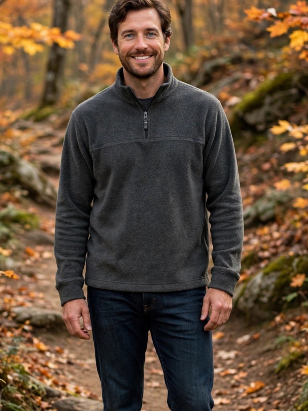 Gap Pullover Mens M Grey Fleece Quarter Zip Mock Neck Outdoor Casual Fall Winter